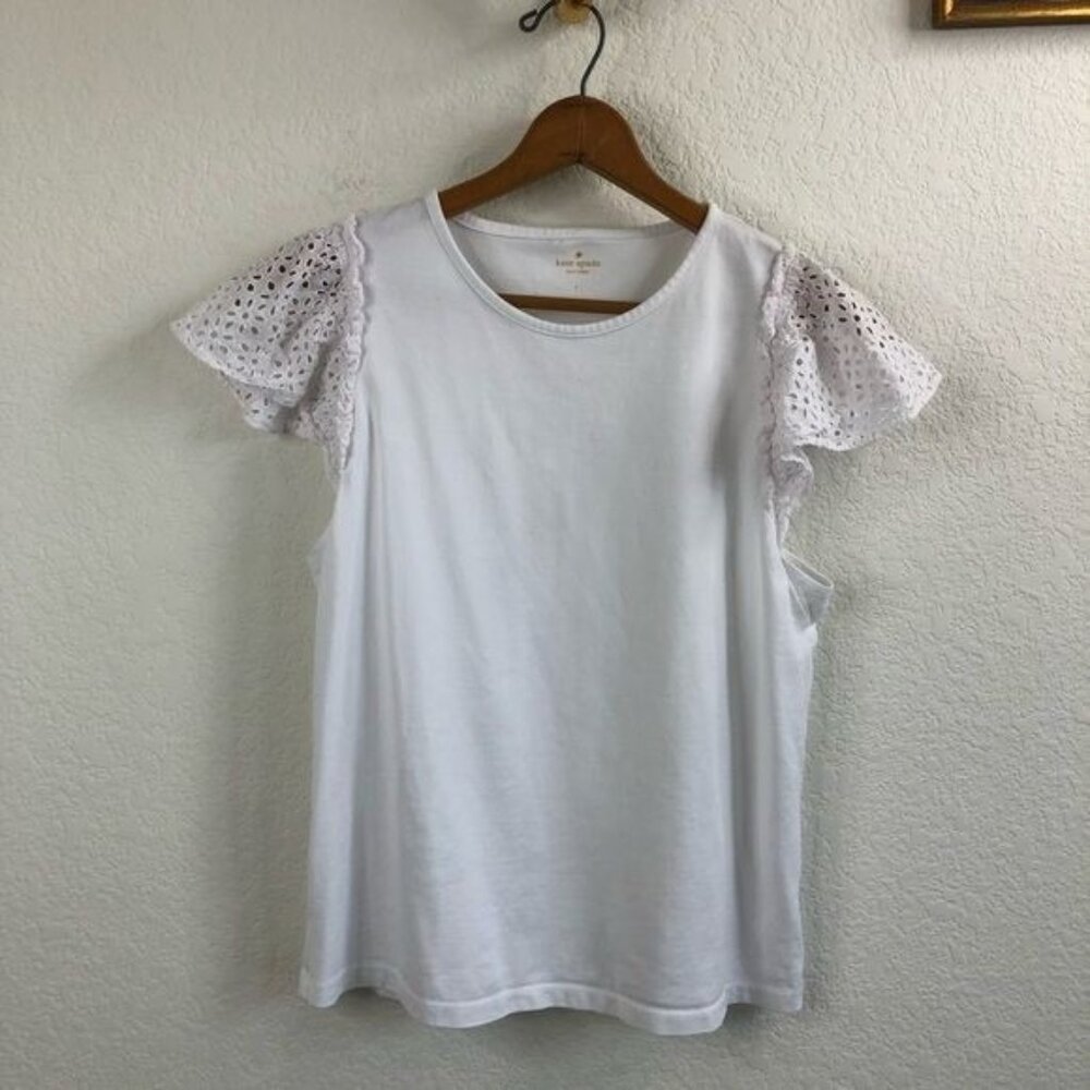 Kate Spade Eyelet Mixed Media Tee In White - Picture 2 of 6